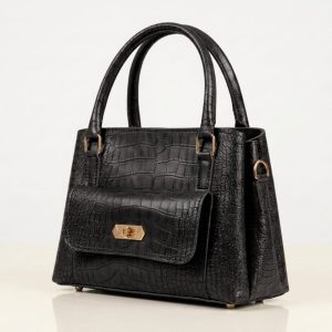 The Classic Croco Hand Bag – Rich Black