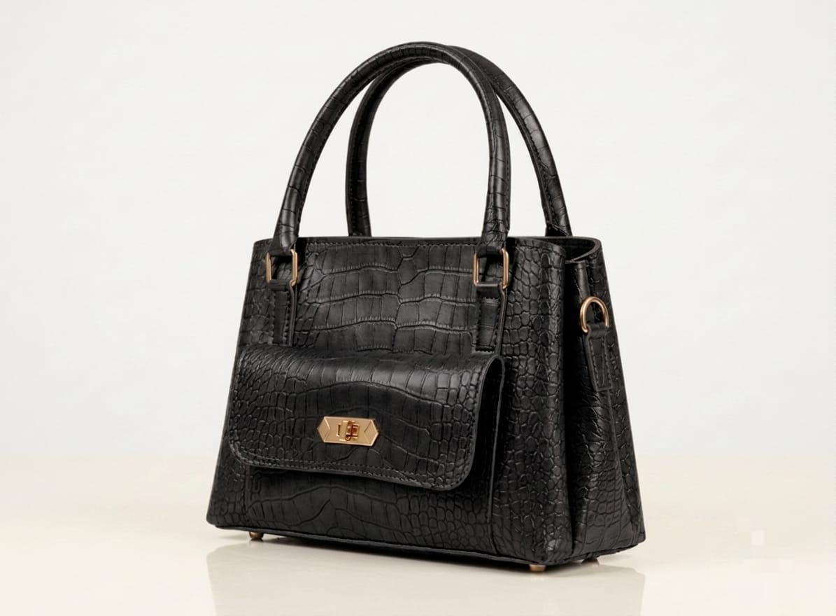 The Classic Croco Hand Bag – Rich Black