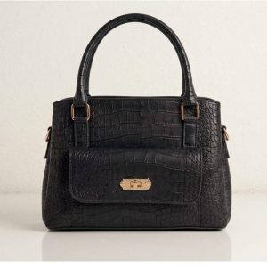 The Classic Croco Hand Bag – Rich Black